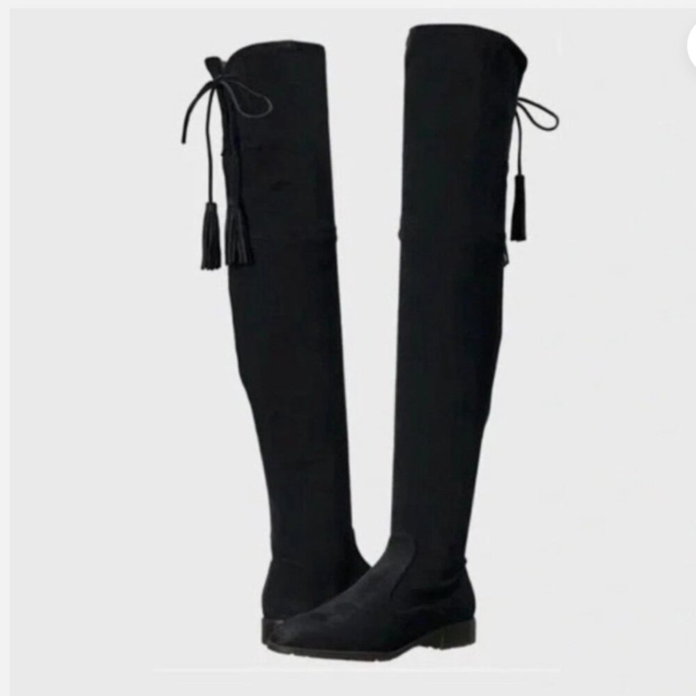Marc Fisher Olympia Over The Knee Boots Black Faux Suede Pointed Toe SZ 7.5
